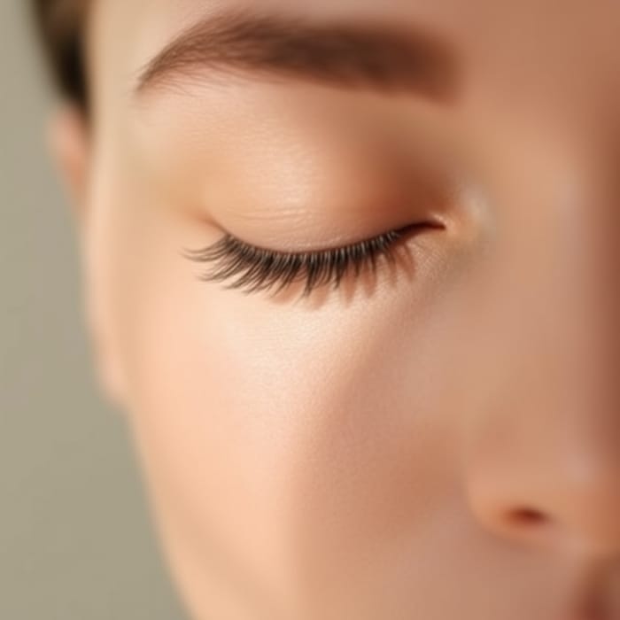 Soft close-up of the outer eye area, eyes gently closed
