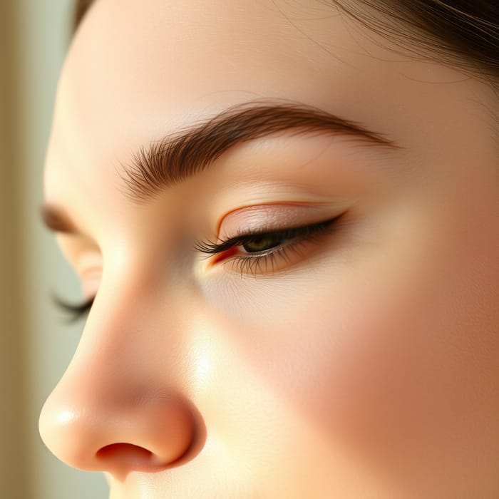 Soft editorial close-up of a calm, smooth forehead and brows