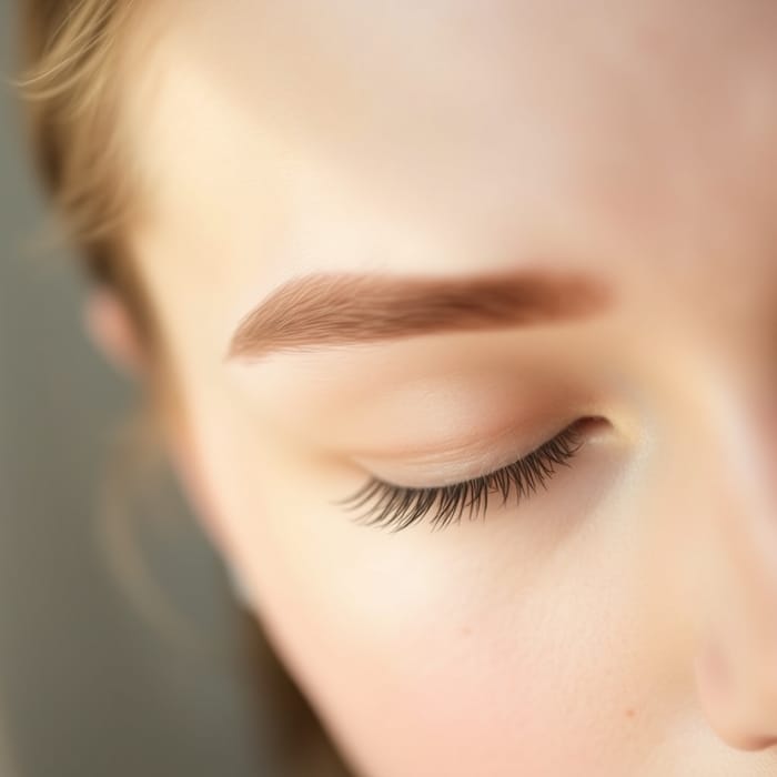 Soft close-up of the relaxed area between the eyebrows