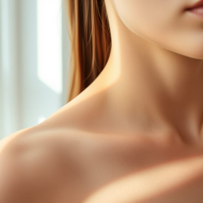 Calm, fresh skin at the shoulder and collarbone