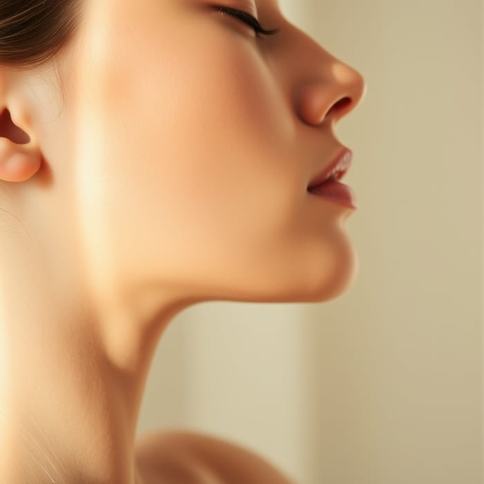 Soft profile of a defined jaw and cheek