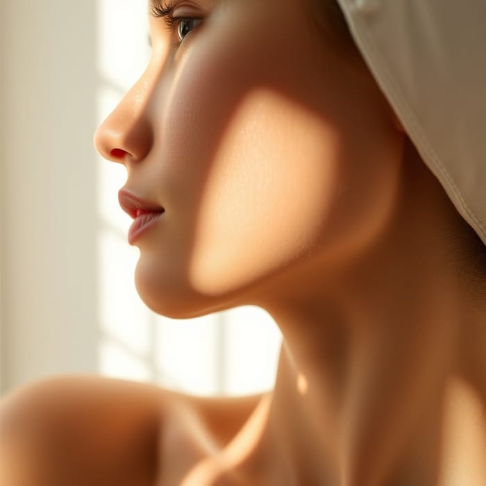 Soft profile close-up of a balanced chin