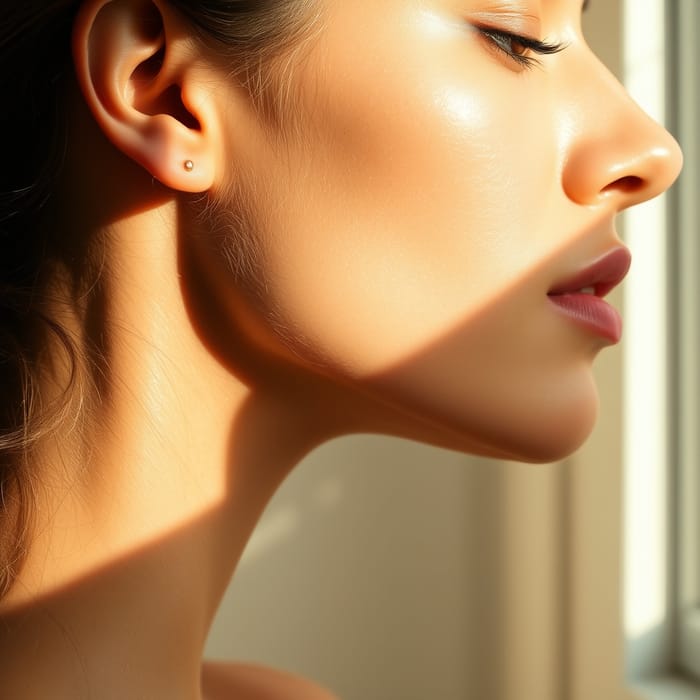 Profile close-up of a sculpted jawline