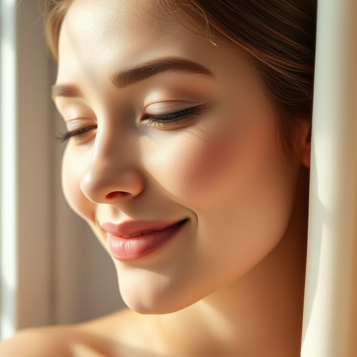 Soft close-up of a relaxed mid-face and natural smile