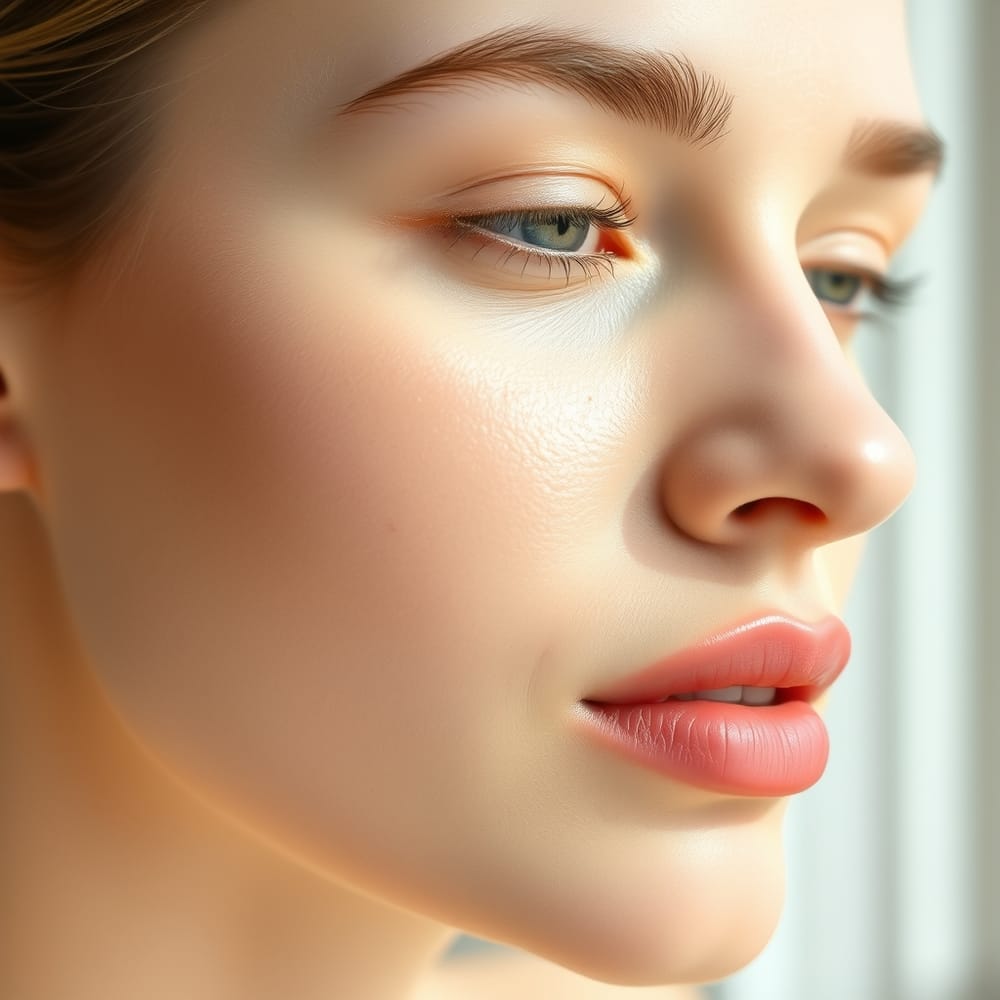 A smooth, calm upper face in soft natural light