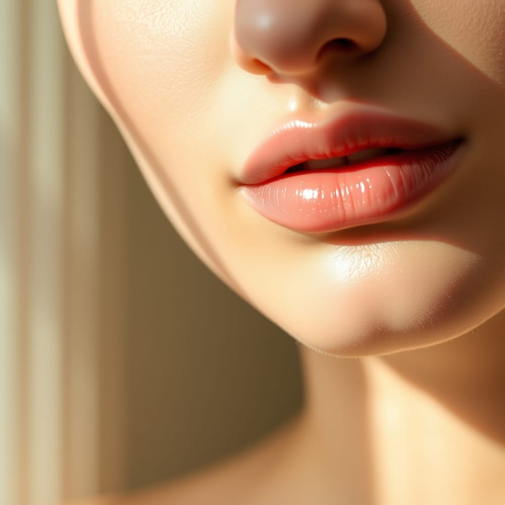 A soft close-up of natural lips in gentle light