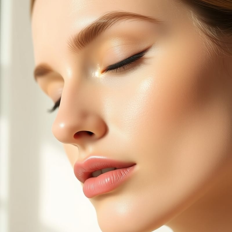 Soft editorial close-up of a calm upper face and brows